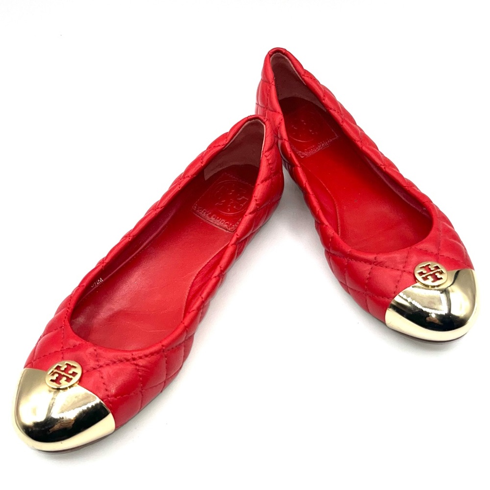Tory Burch Red Leather Quilted Kaitlyn Ballet Flats, Size 6.5